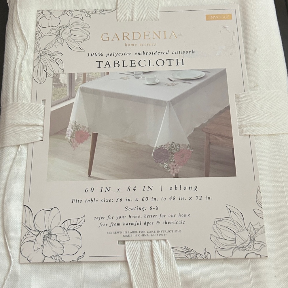 New ENVOGUE Gardenia Hydrangea Bouquet Tablecloth‎ 60x84